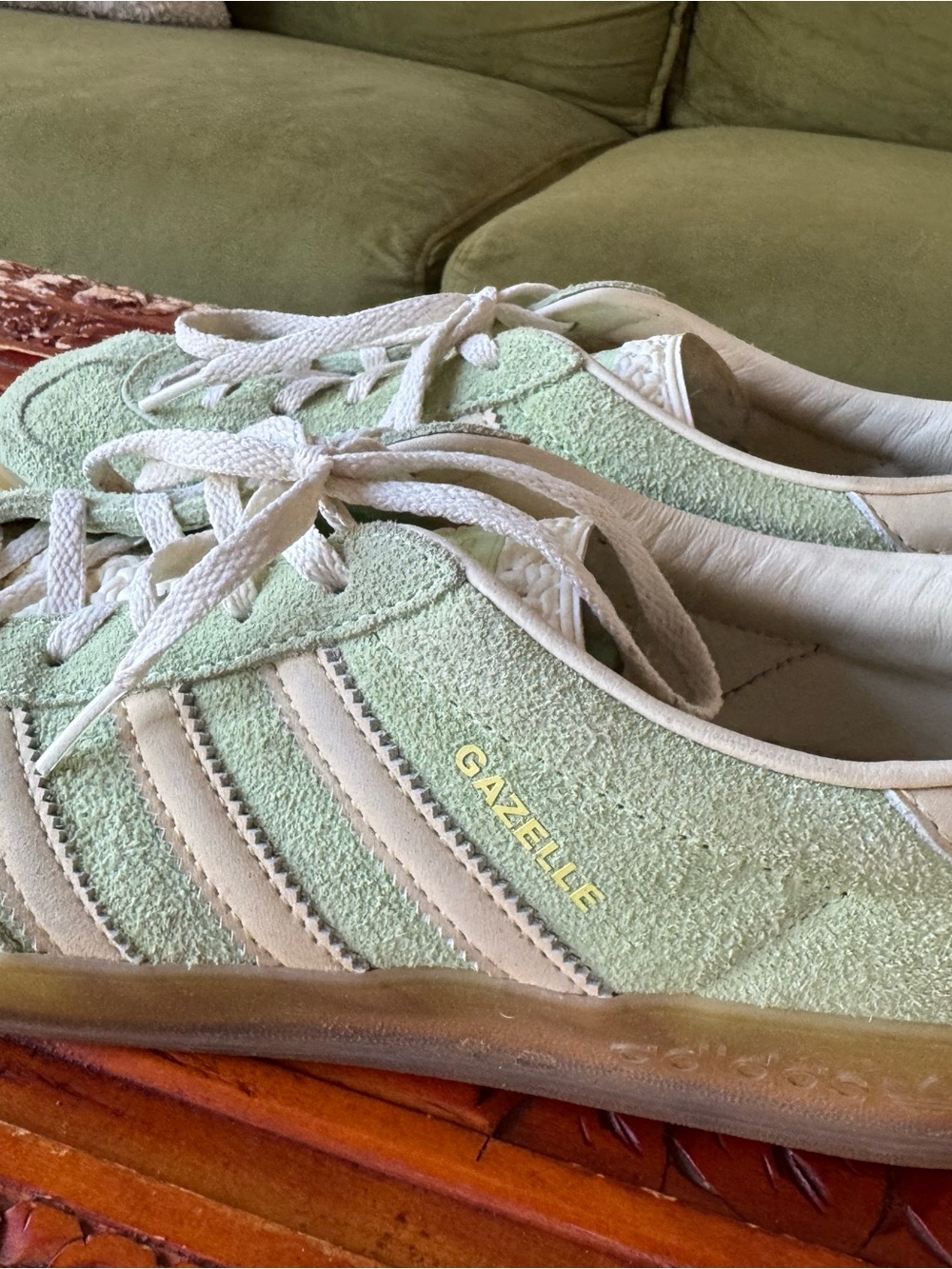 adidas Women’s Sambas Green with White Stripes - Picture 3 of 4